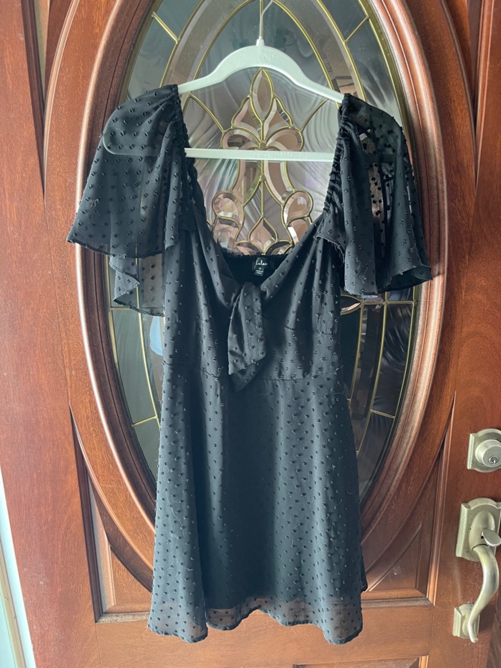 Lulu's Black Swiss Dot Mini Dress with Tie Front